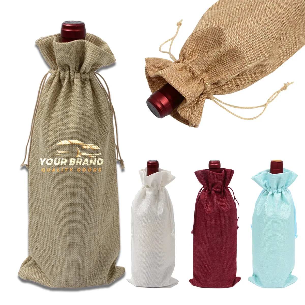 Reusable Burlap Wine Bottle Gift Bags with Drawstrings 3