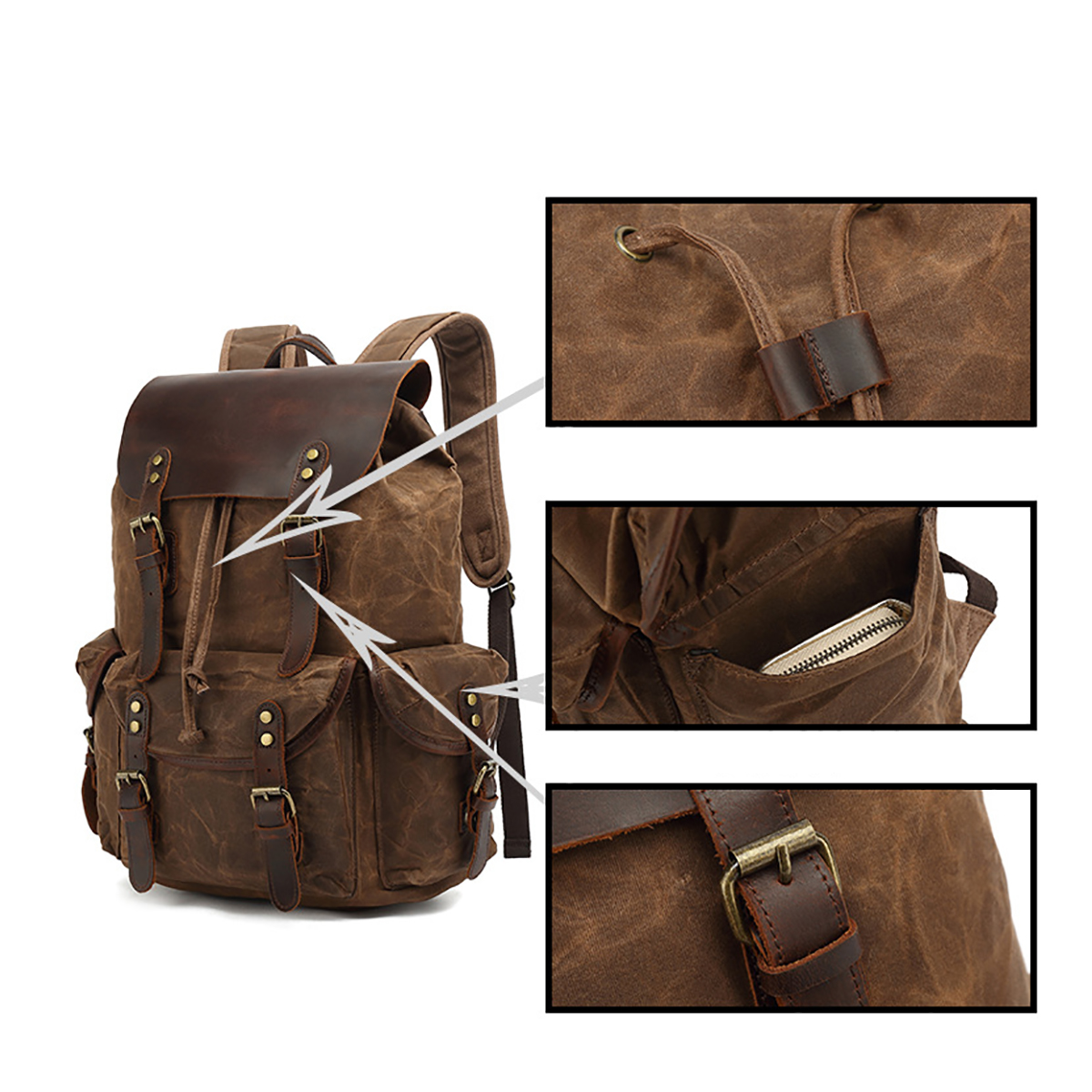 Canvas Backpack Travel Leather Bag Laptop 5