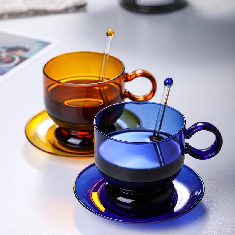 Custom 12 OZ. Glass Tea Cup Coffee Mug with Saucer Set 7