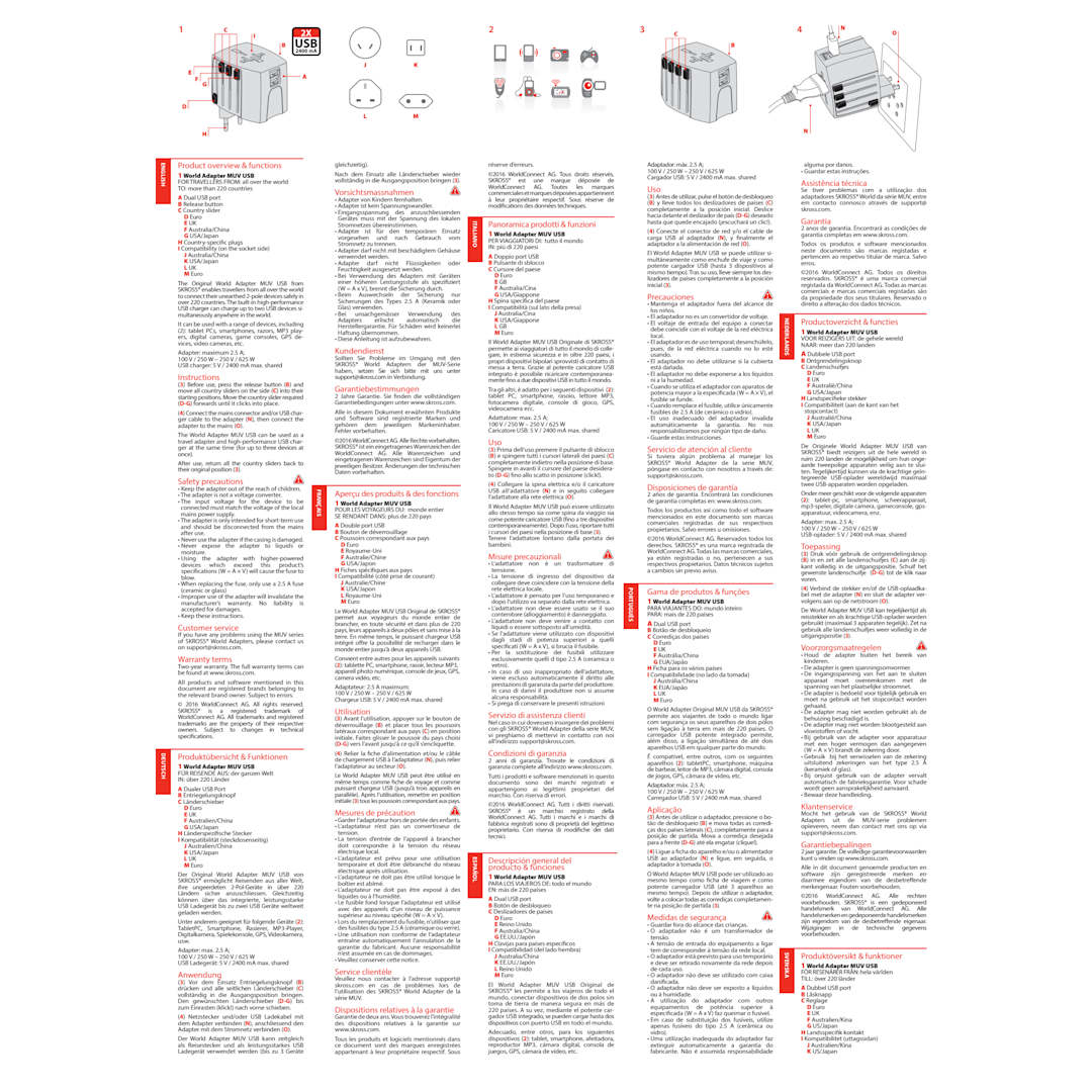 SKROSS World Travel Adapter MUV USB Type A & Type 36