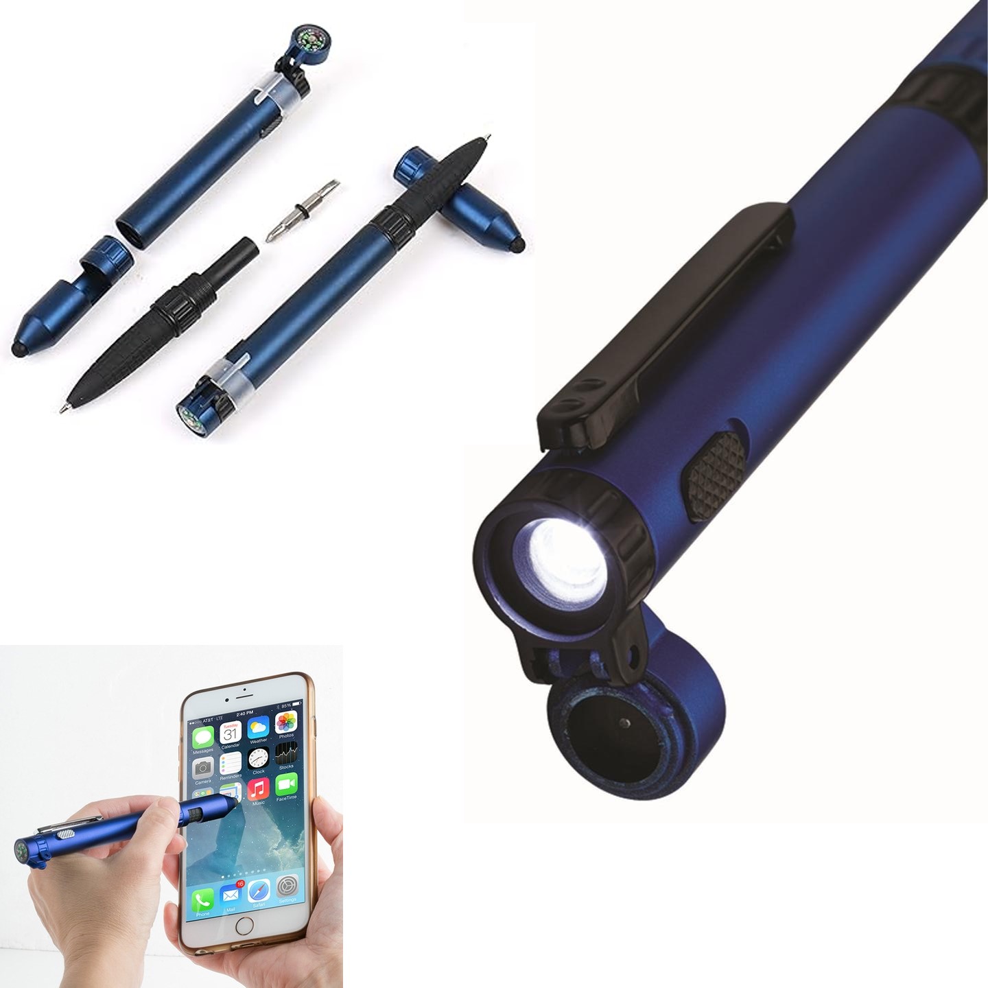 6 in 1 Military Pen with Stylus, Phone Stand, Compass Screwdriver,Torch & Tools 2