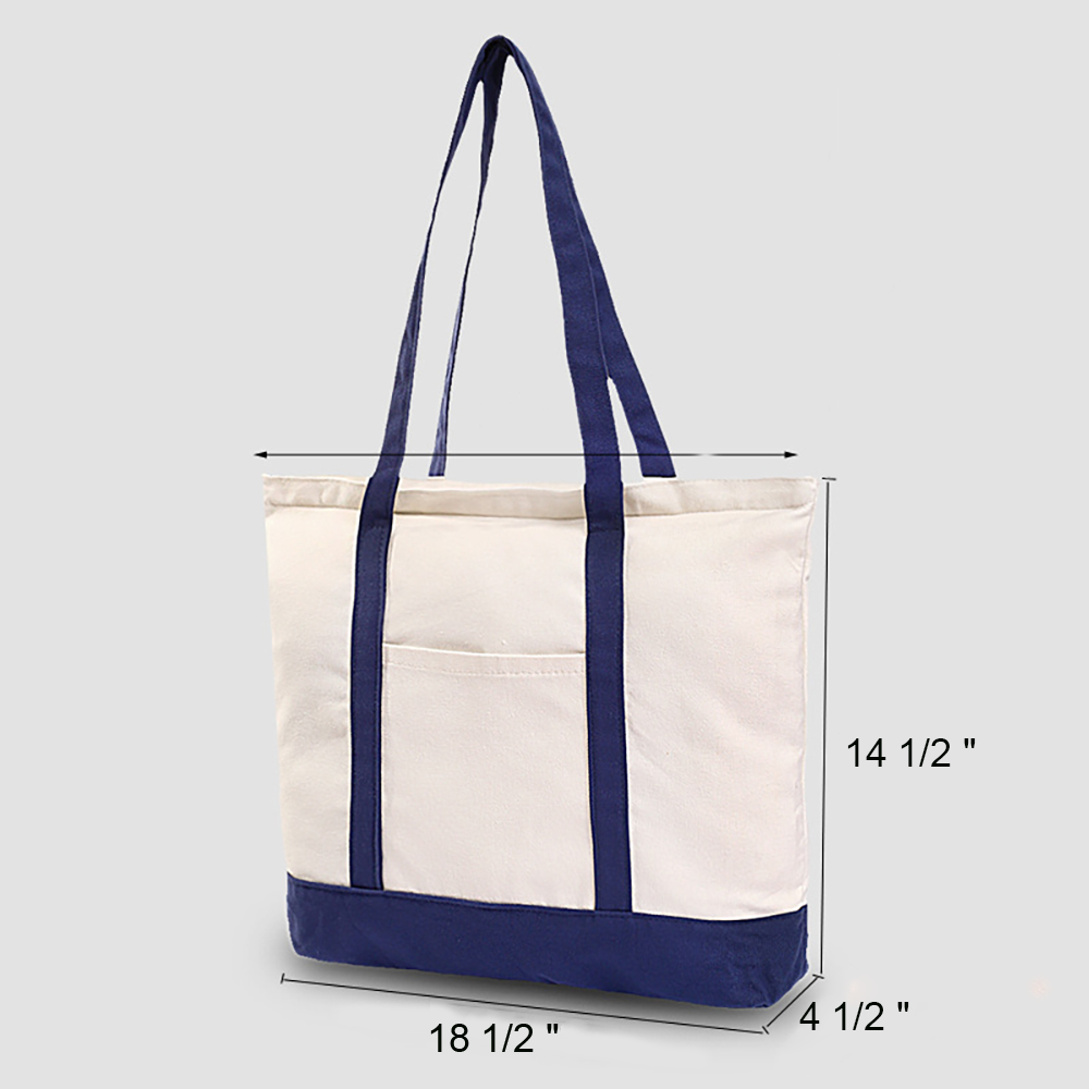 Large-Size Portable Canvas Boat Tote Bag with Front Pocket, custom tote bag with logo imprint 7