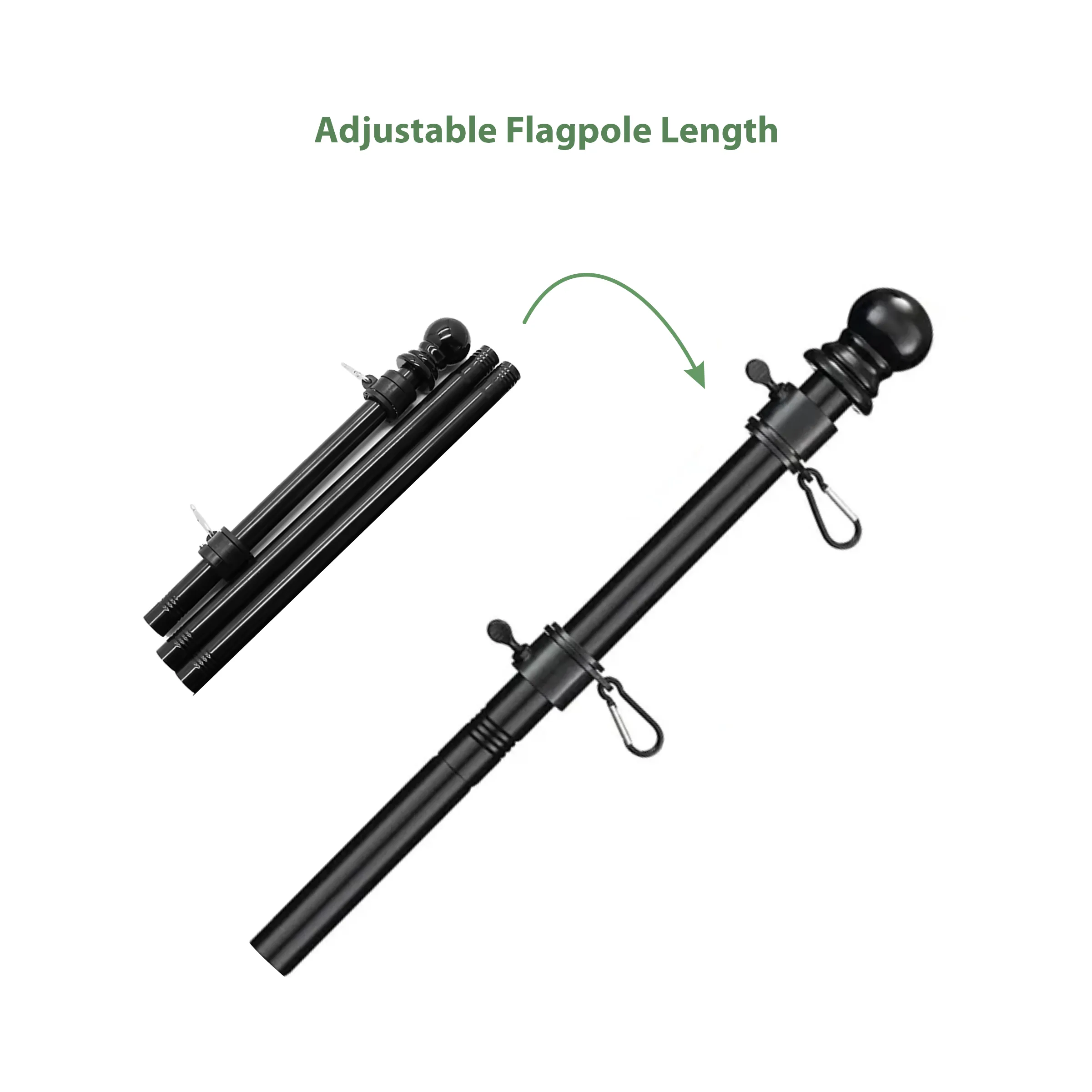 2' - 8' Flagpole with Rotating Clips Kit - Black/White 9