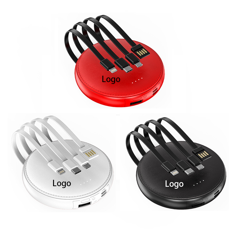 Leather Felt Power Bank w/Built-in Cables 8