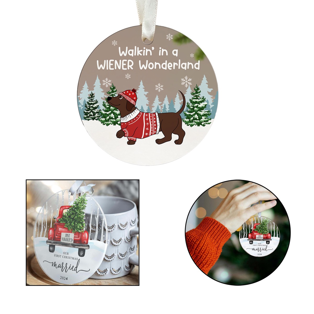 Full Color Christmas Acrylic Wedding Couple Pendant 3