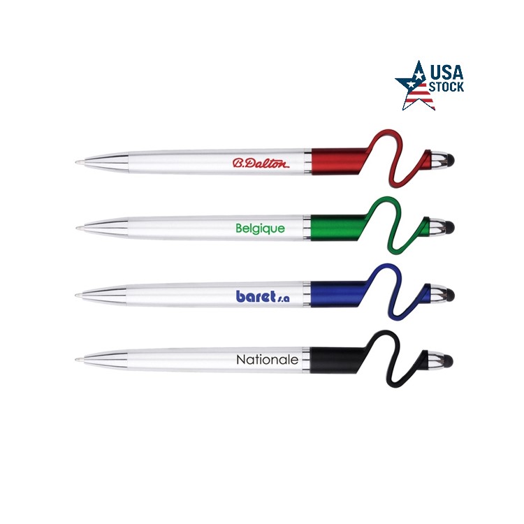 Stylus Pen with Silver Barrel Design & Built-In Phone Holder 2
