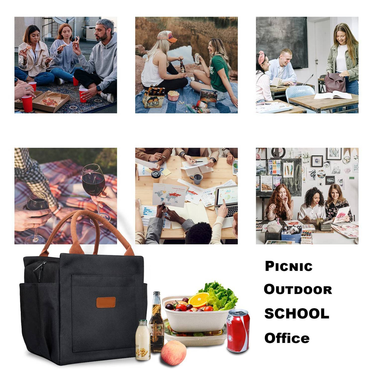 10L Leakproof Oxford Insulated Cooler Lunch Bag w/ Pockets 15