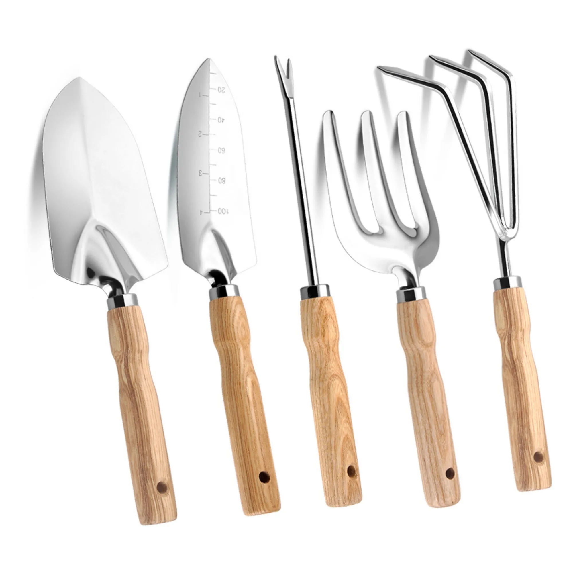 5-Piece Garden Tool Set Wood Handle Stainless Steel 5