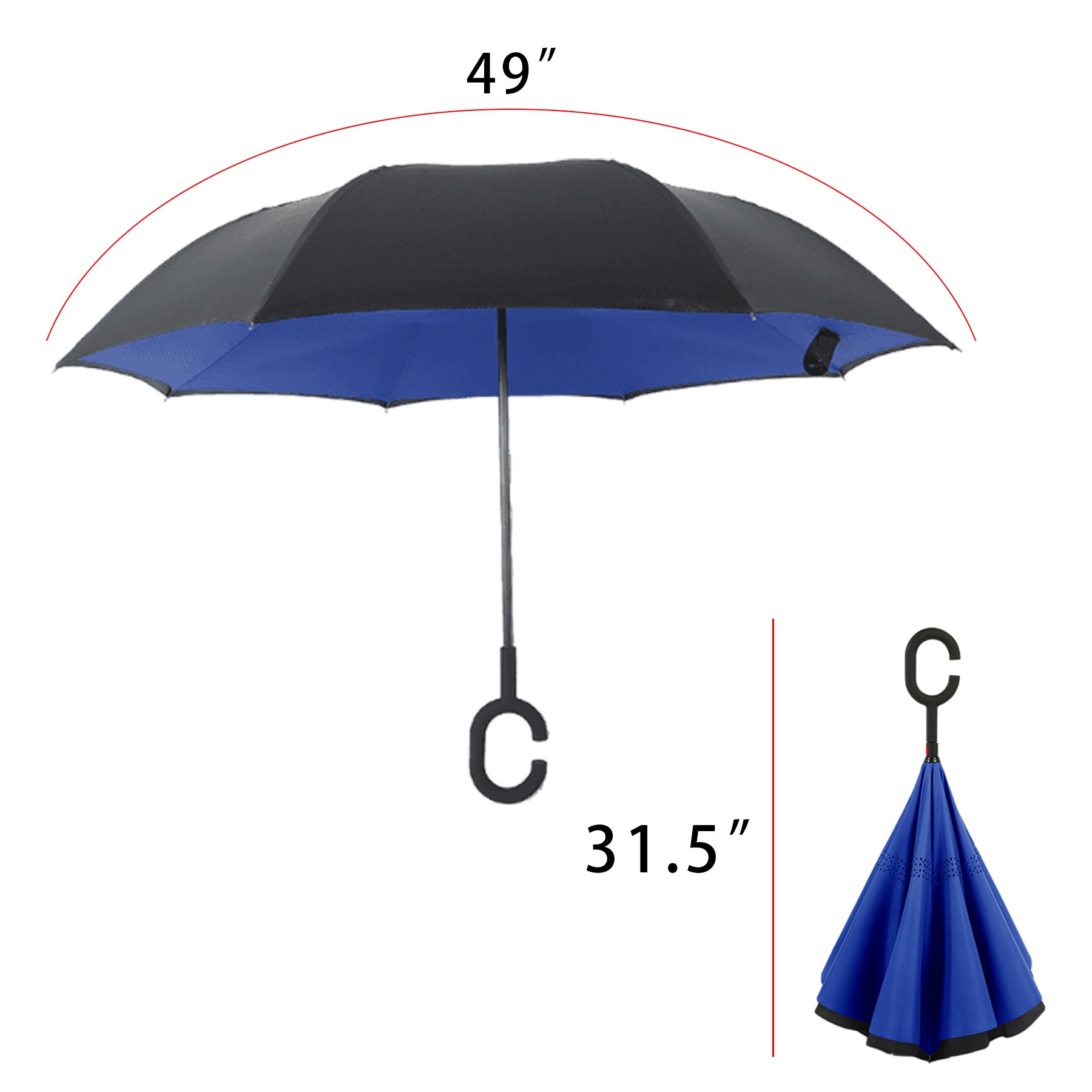 49 Inch Arc Inverted Reverse Umbrella W/C-Shape Handle 11