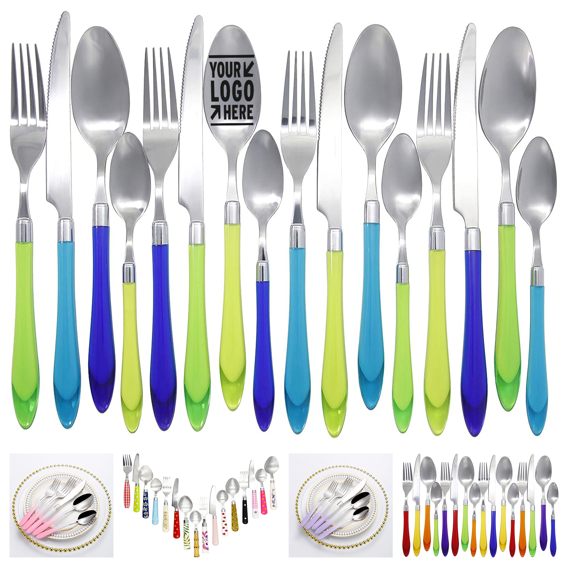 4 Pieces Original Sea Green Blue Flatware Mix Match Cutlery Set Translucent Handles Eating Utensil 1