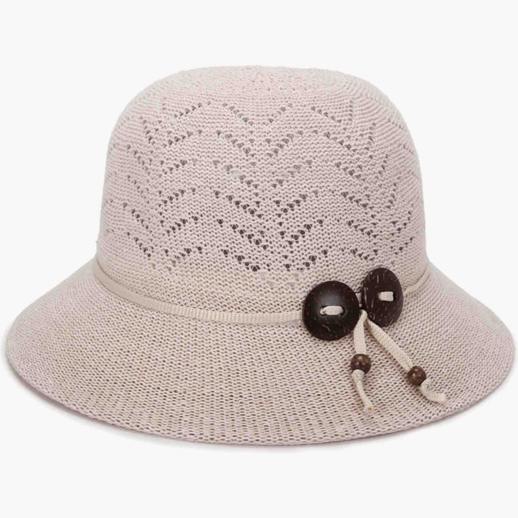 Coconut Shell Women Summer Hollow Knitted Bucket Hat 2