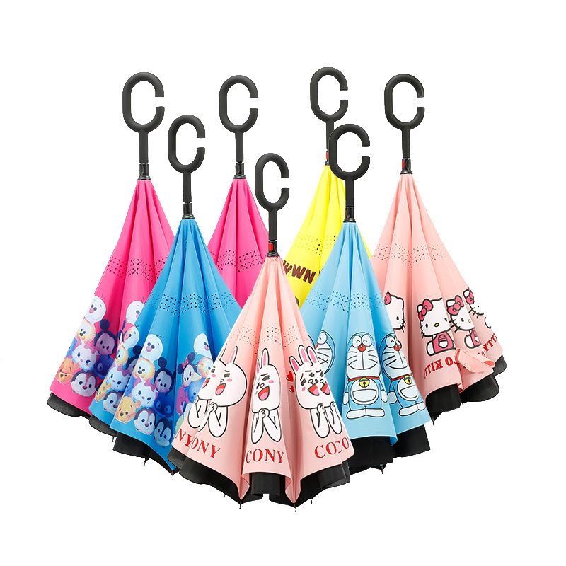Cartoon Pattern Double Layer Reverse Umbrella with C-Shaped Handle 7