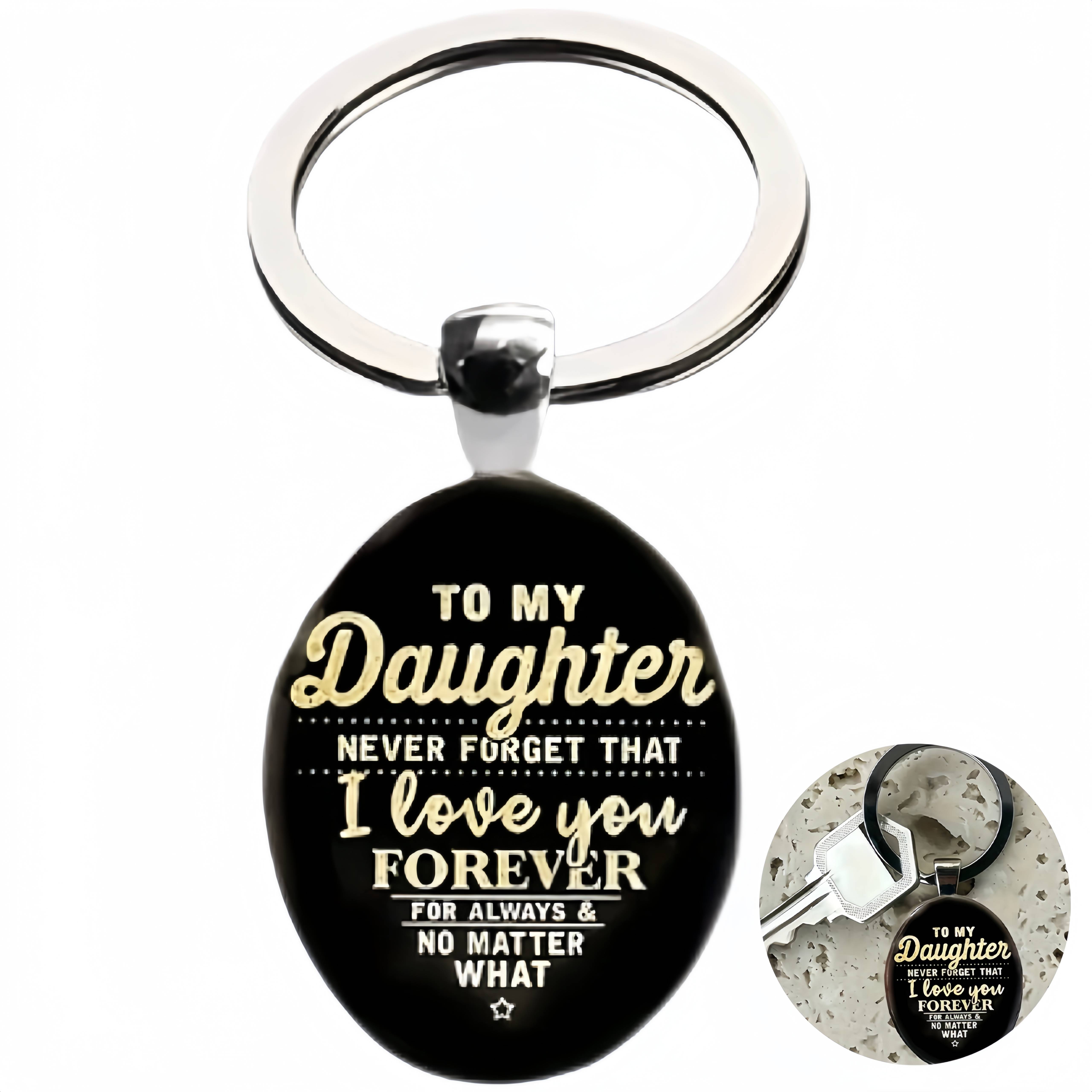 Engraved Letters Oval Glass Alloy Pendant Keychain 1