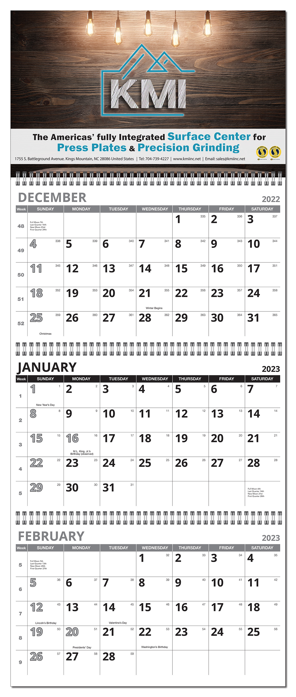 3 Month View Full Color Wall Calendar - 13" Wide 5