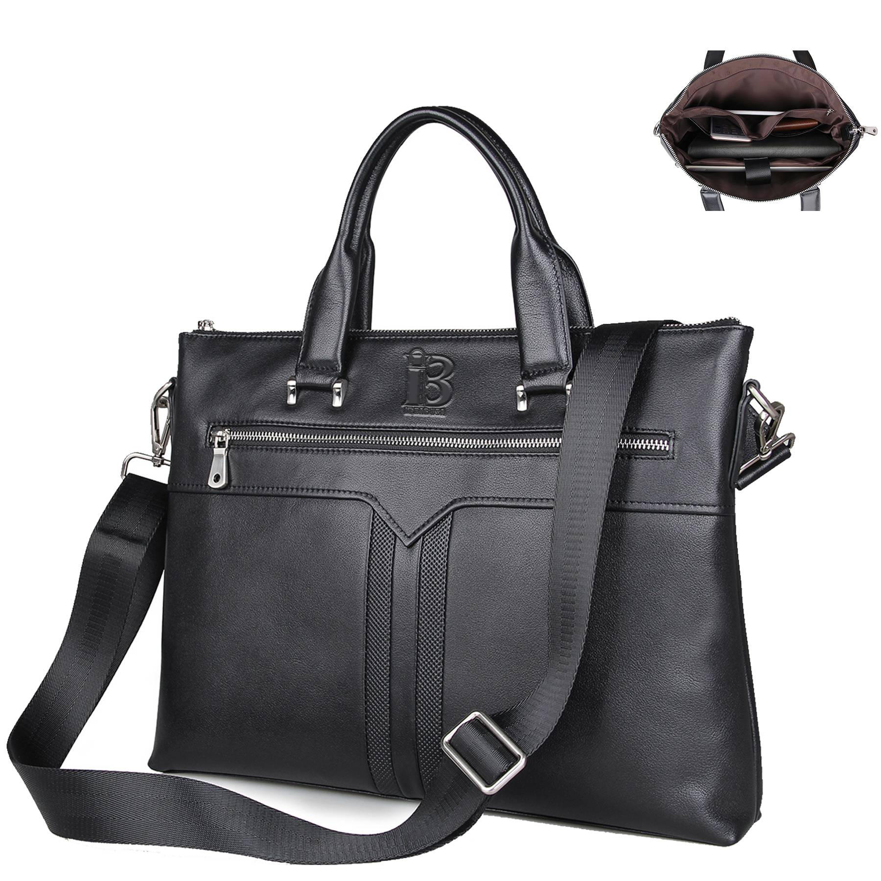 Genuine Leather Men Women Laptop Briefcase for 2