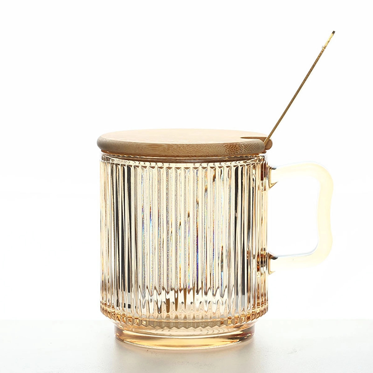 Iridescent Glass Coffee Mug with Lid 5