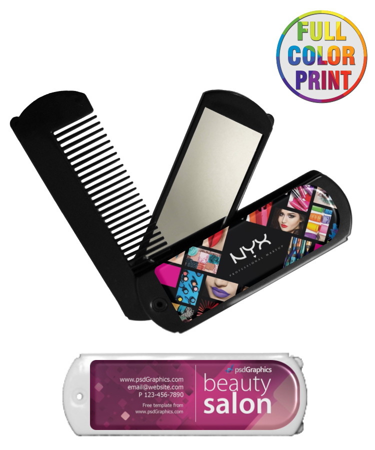 Folding Travel Mirror/Comb Set - Full Color 1