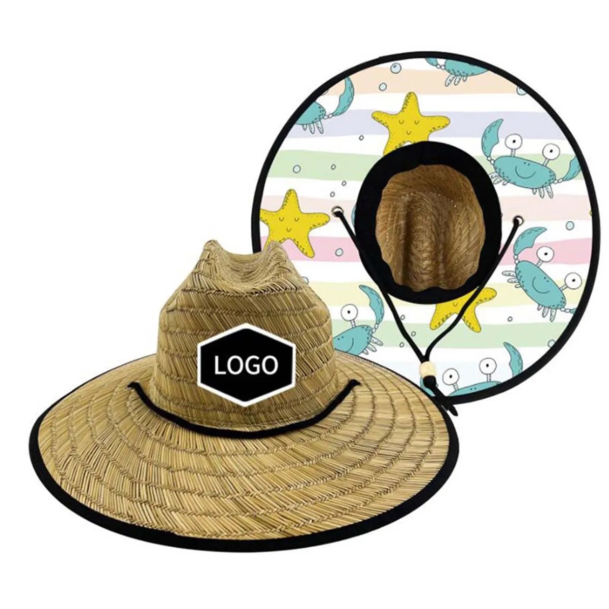 Summer Wide Brim Straw Woven Fisherman Hat With Woven Patch 10