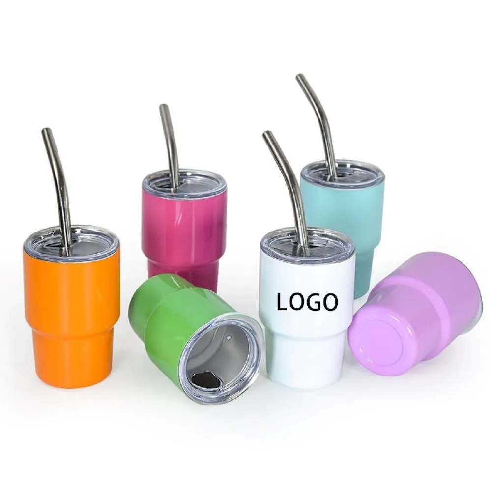 3 Oz. Mini Stainless Steel Double-Walled Tumbler w/Lid & Str 3