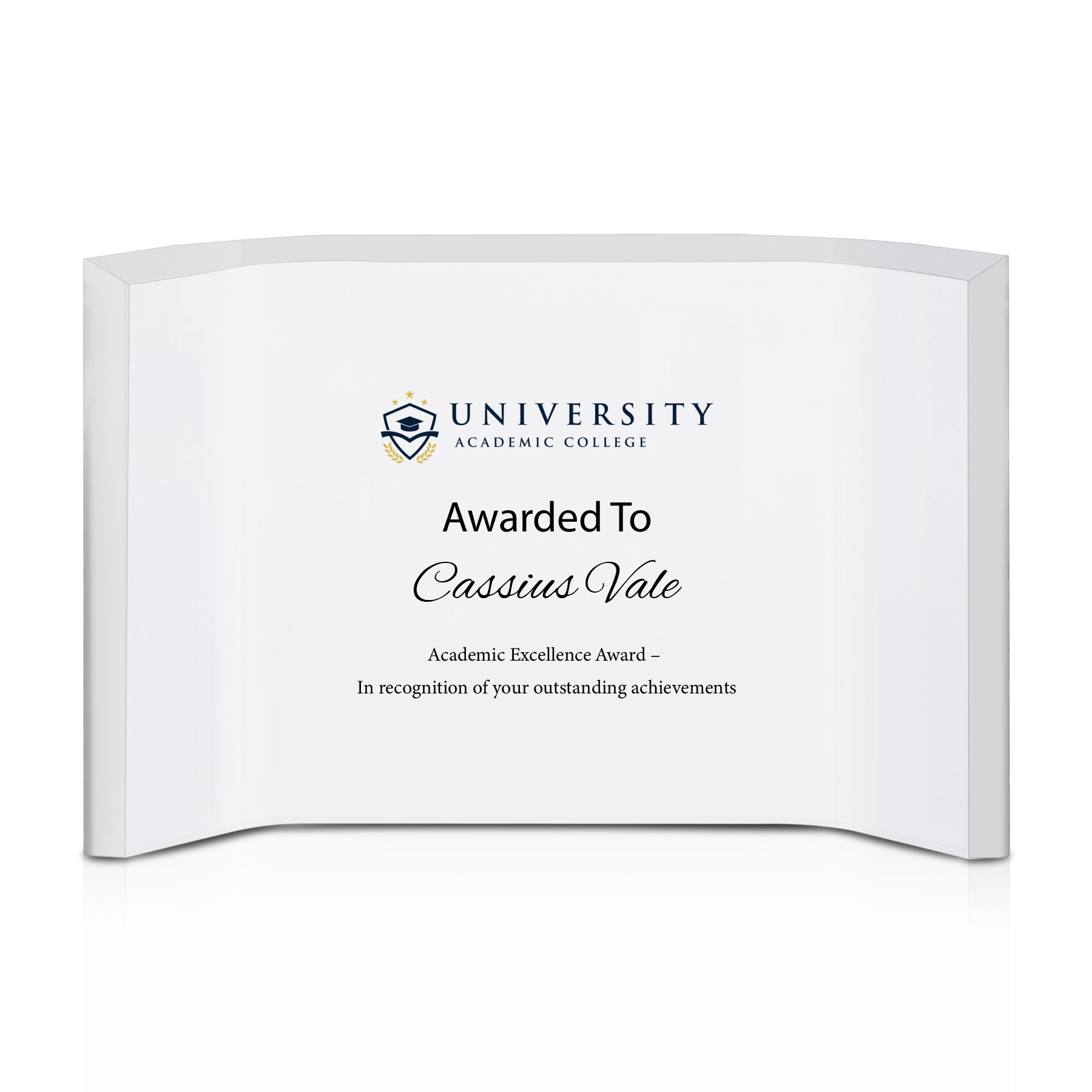 Personalized Freestanding Horizontal Curved Acrylic Award Frame 8