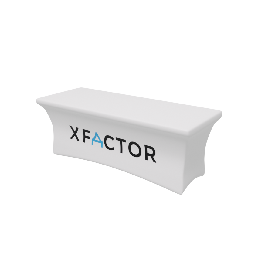 4ft WHITE Stretch Fitted Table Cover w/Front Logo 2