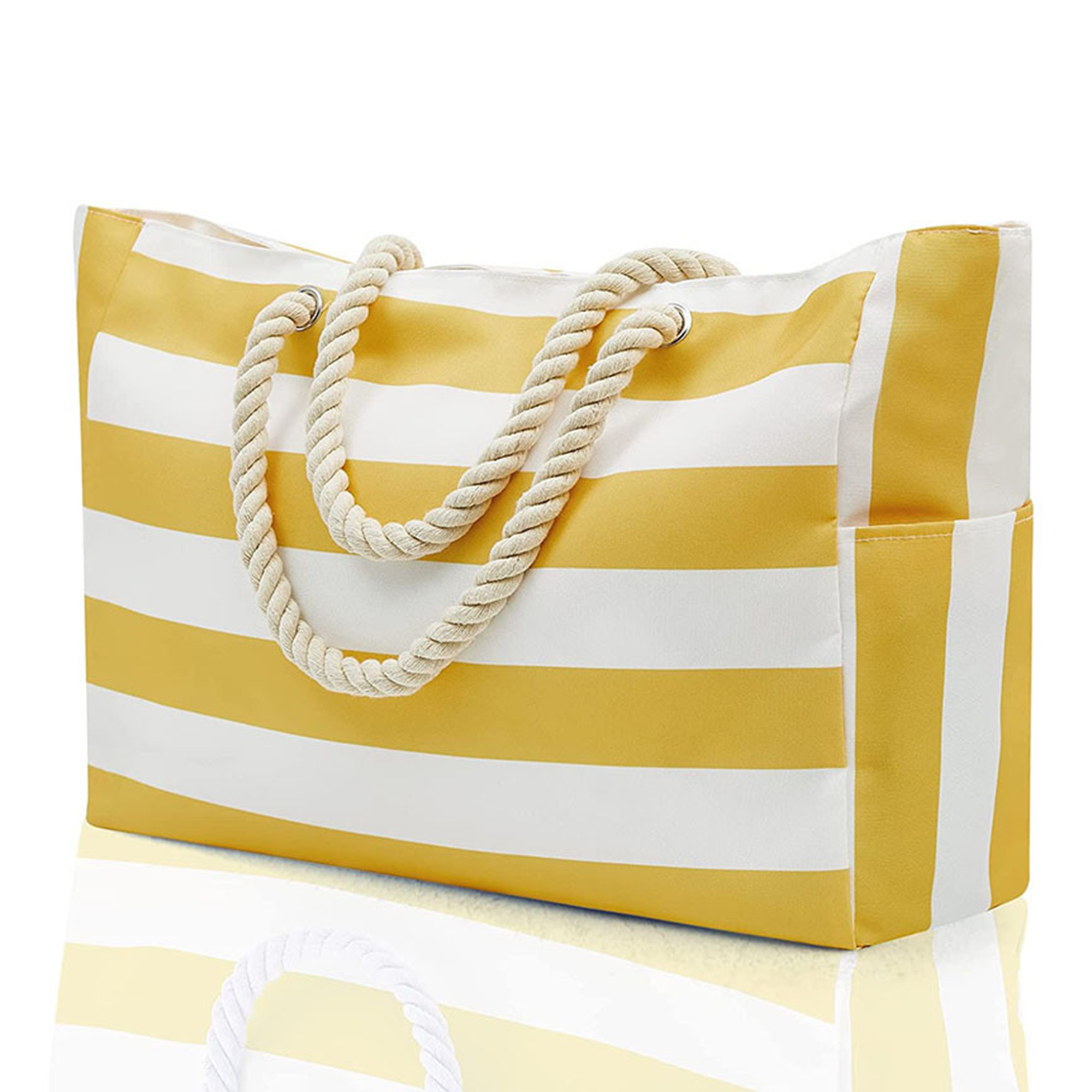 MOQ20 Striped Canvas Beach Tote With Rope Handle 5