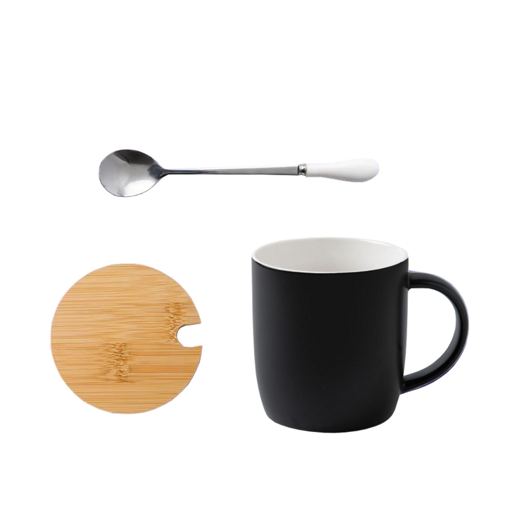 12 Oz Ceramic Tea Mug With Lid And Coffee Spoon For Latte 3