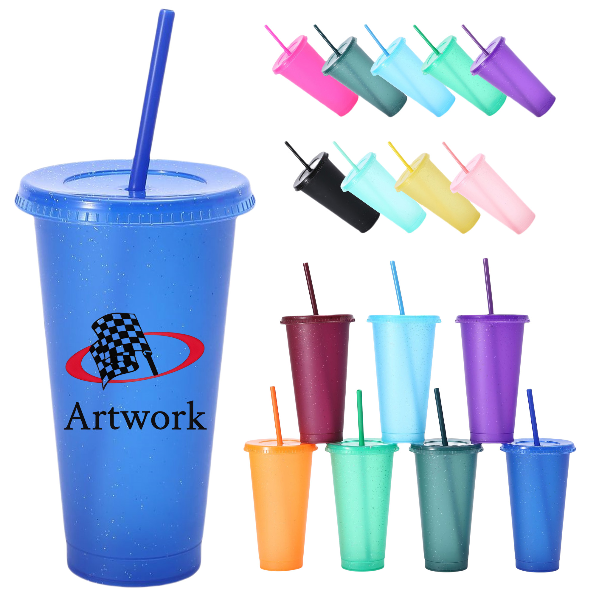 Reusable Glitter Plastic Straw Cup 5