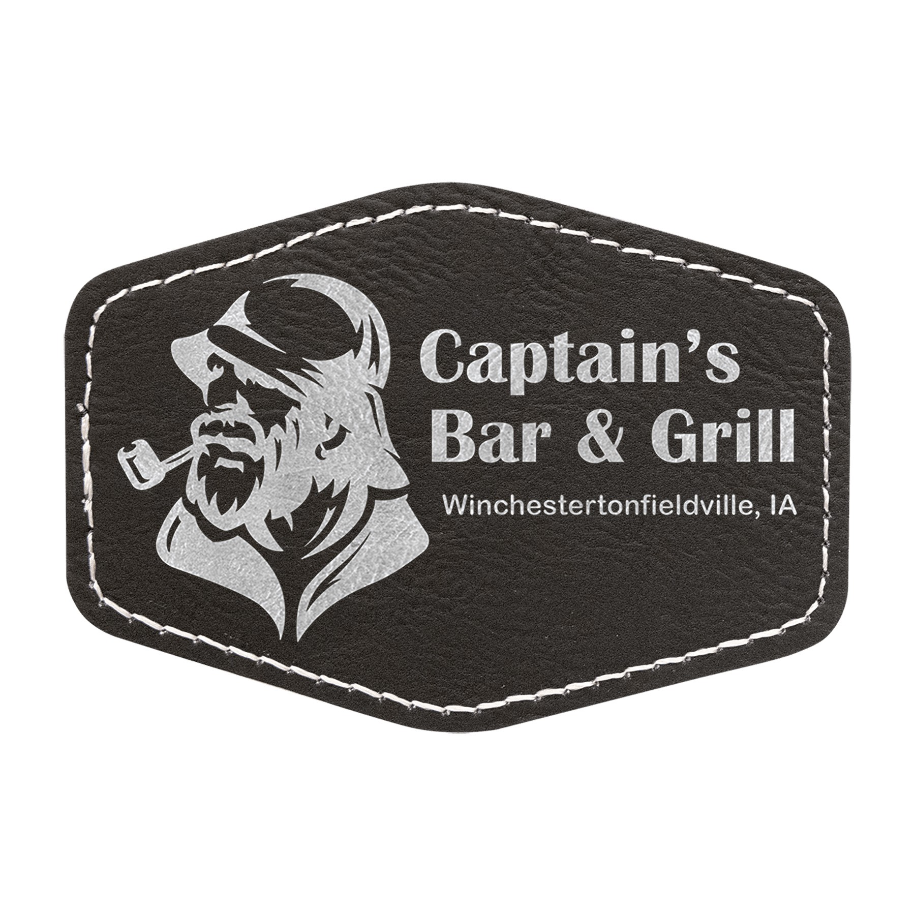 3" x 2" Black/Silver Leatherette Hexagon Patch with Adhesive