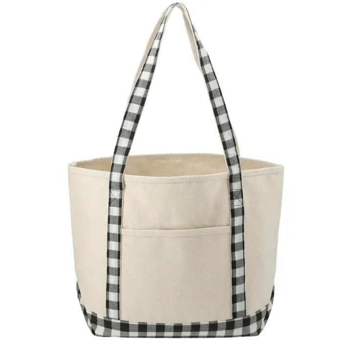 Plaid Cotton Boat Tote, custom tote bag with logo imprint 2