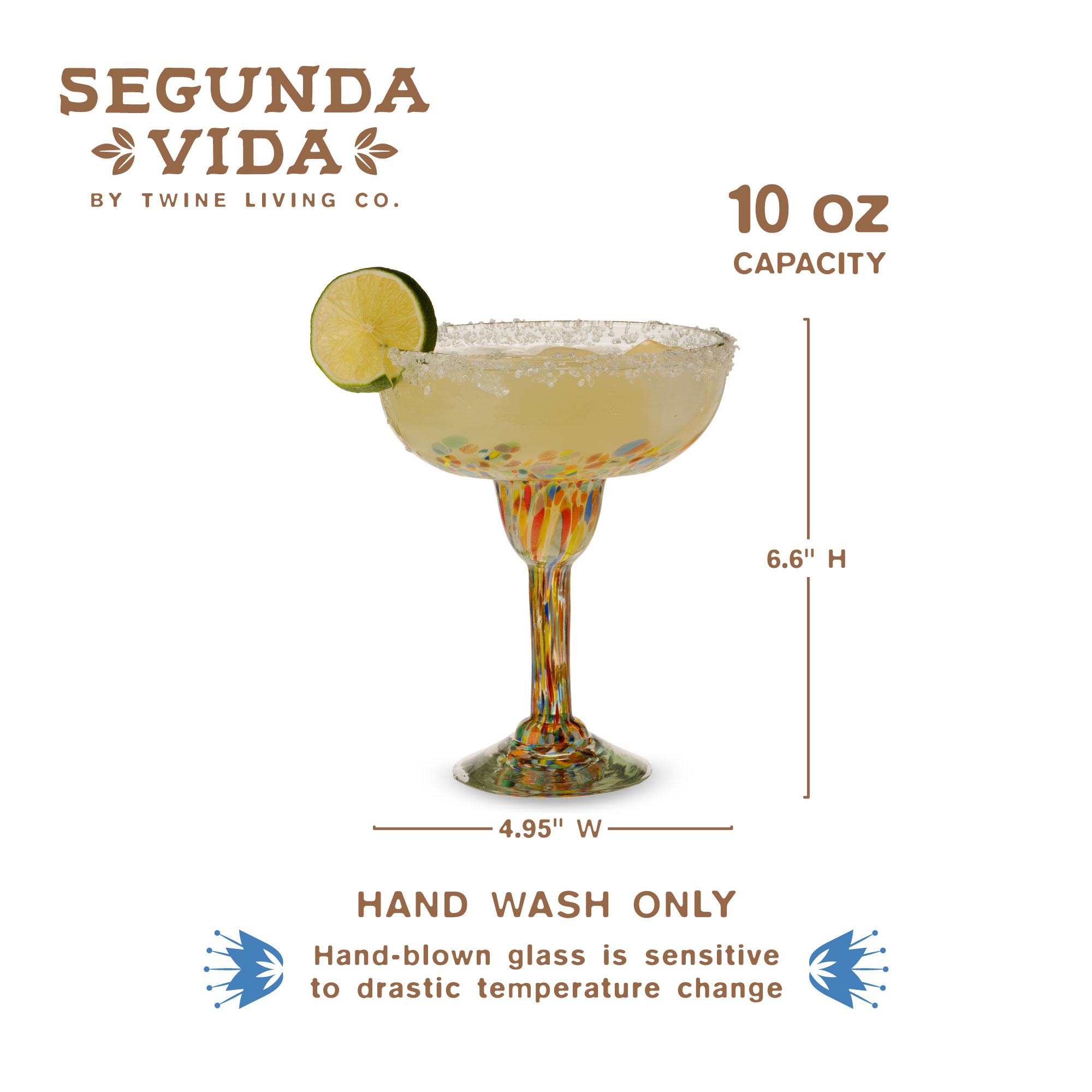 Twine Living® Artistico Recycled Margarita Glass, set of 2 5