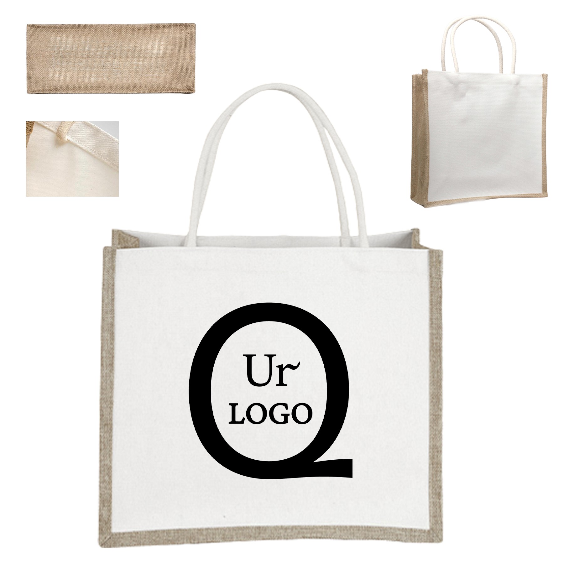 11.81 X 11.81 X 4.72 Inch Jute Canvas Tote Bag 1