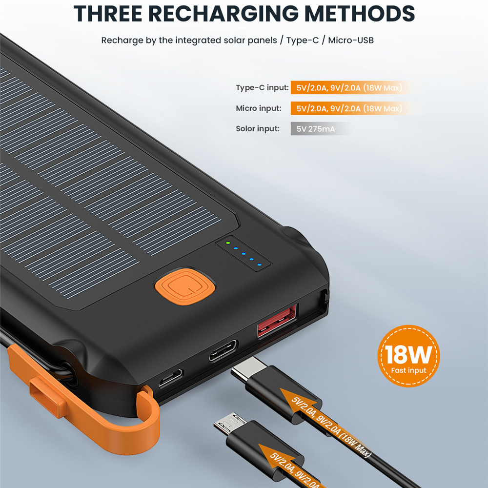 Waterproof Solar Power Bank with 500 Lumen Flash Light and Stand PD 20W 4