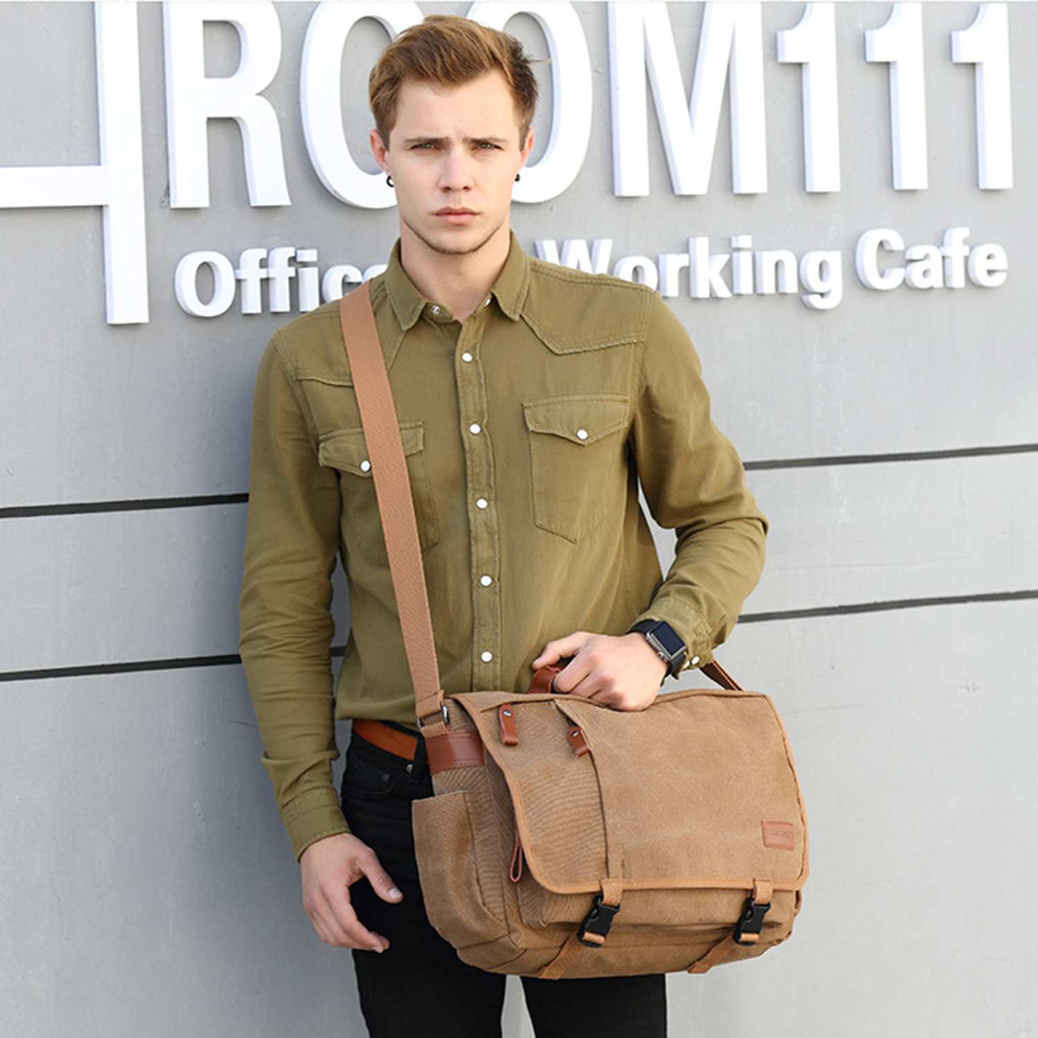 17-17.3 Inch Canvas Water-Resistant Messenger Bag 5