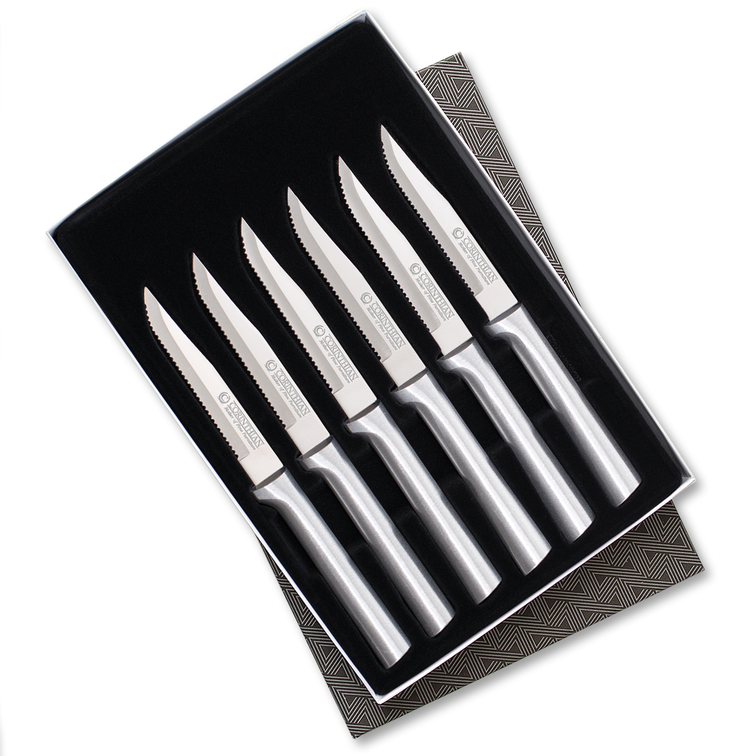 Six Serrated Steak Knives Gift Set w/Silver Handle 3