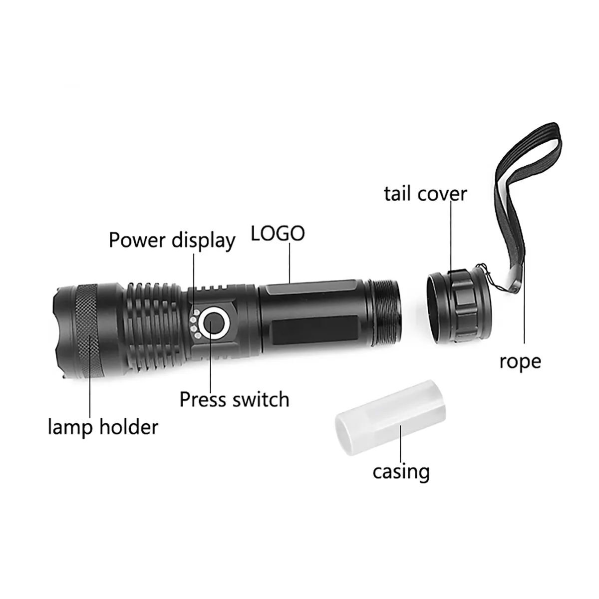 LED Outdoor Zoomable Tactical Rechargeable Flashlight Torch 4