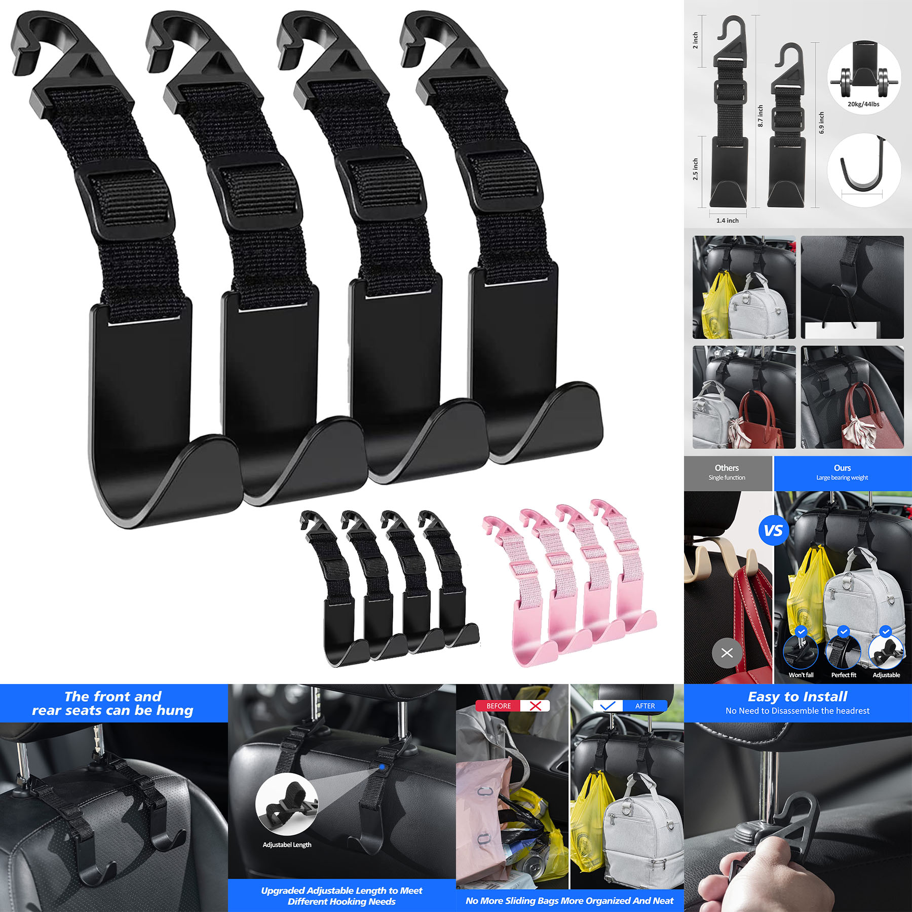 Adjustable Car Seat Headrest Hook 2