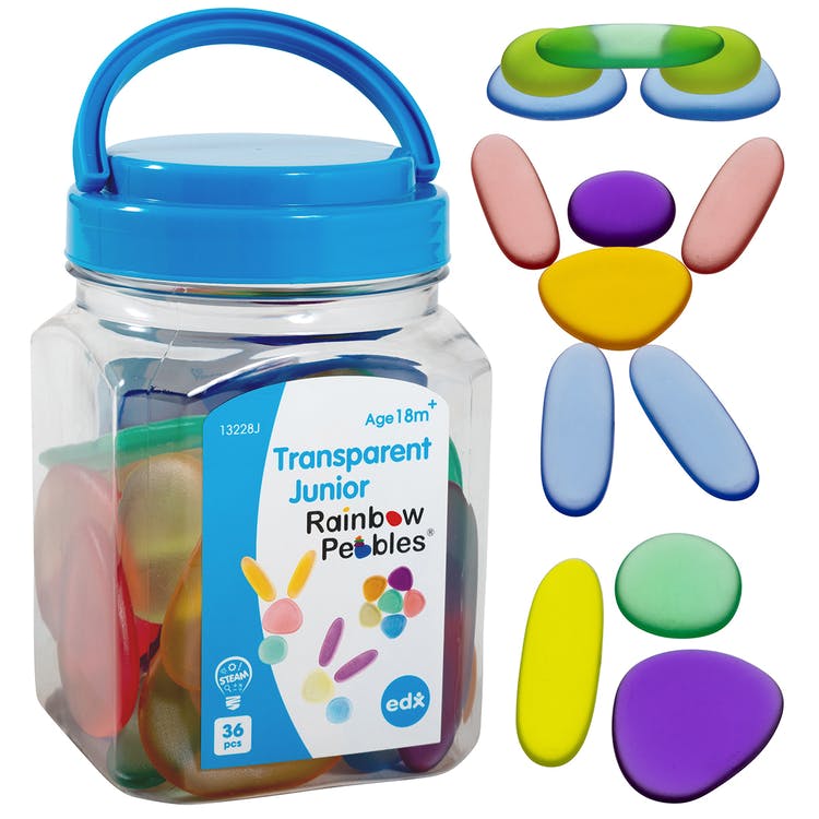 Transparent Junior Rainbow Pebbles - Assorted Colors 36 pieces