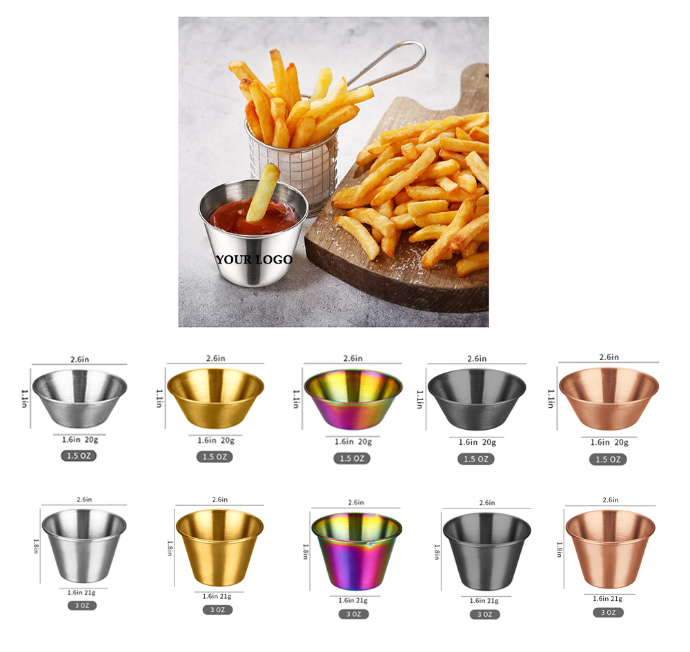 Stainless Steel Sauce Cup Dipping Saucer 1.5 Oz/2.5 Oz/3.5 oz 3