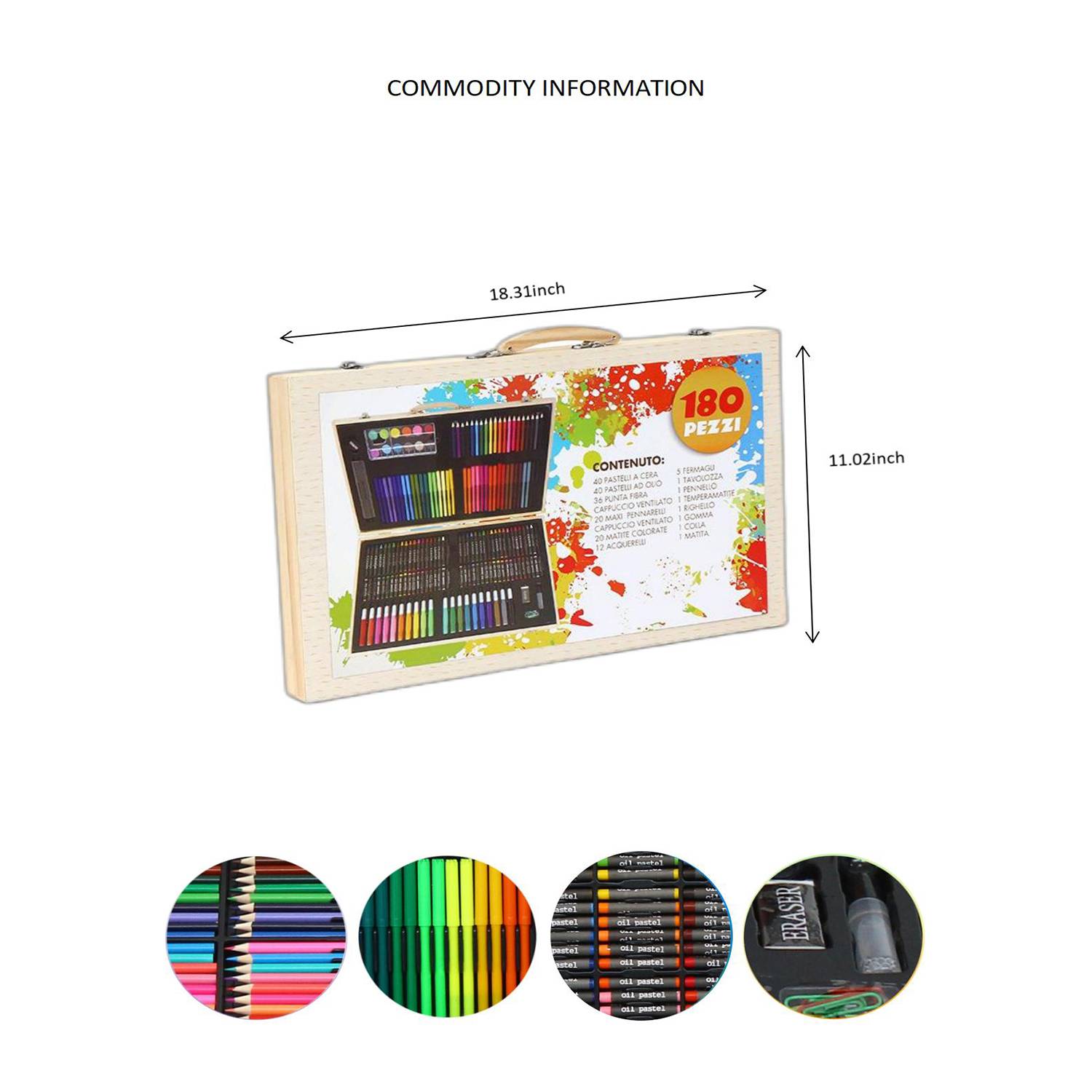 Wooden Box Kids Drawing Pen Set 3