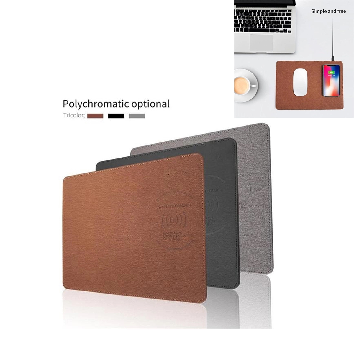 PU Leather Qi Wireless Charger Mouse Pad 4