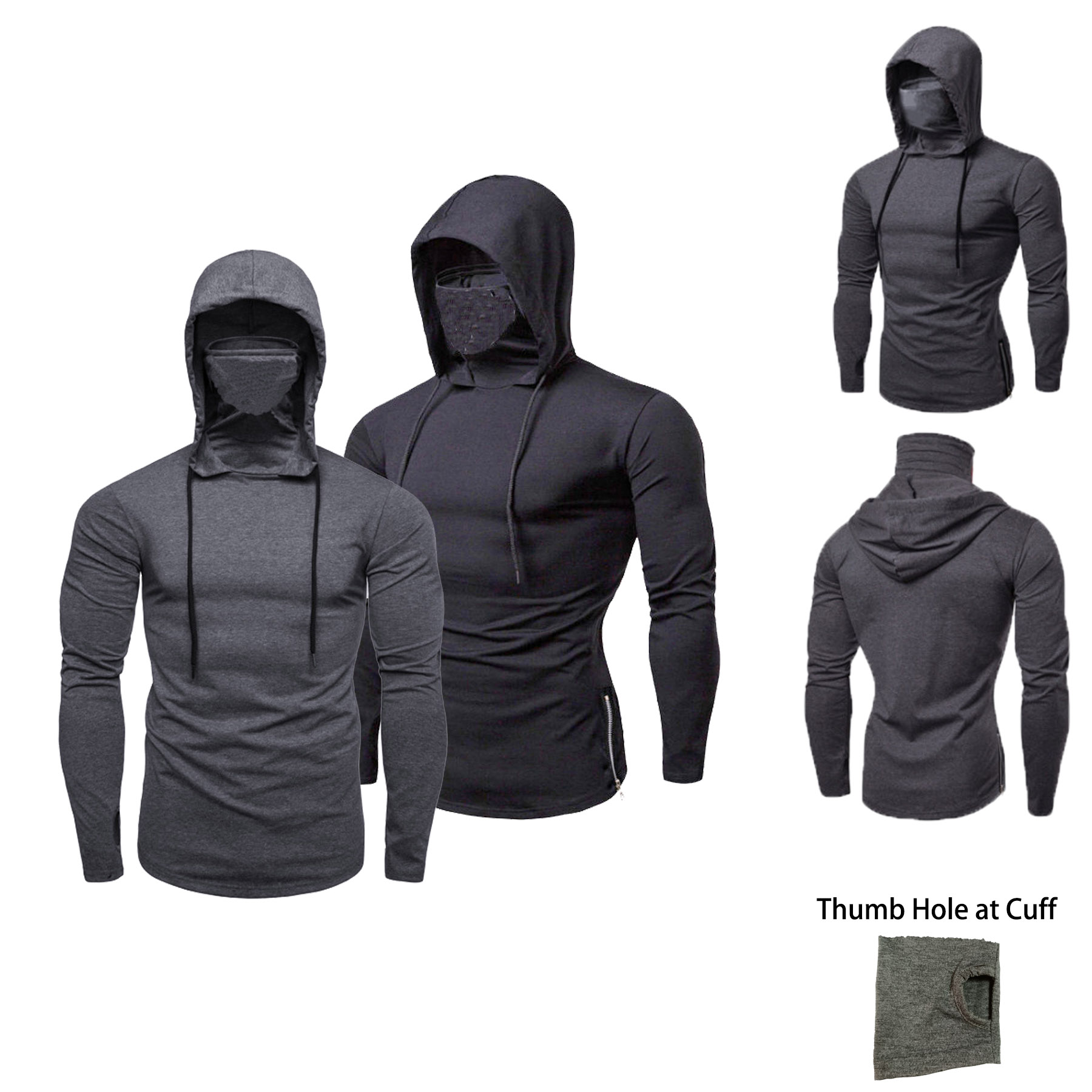 Men's Hoodie Sweatshirt with Self Face Mask, custom hoodie or sweatshirt with logo imprint 3