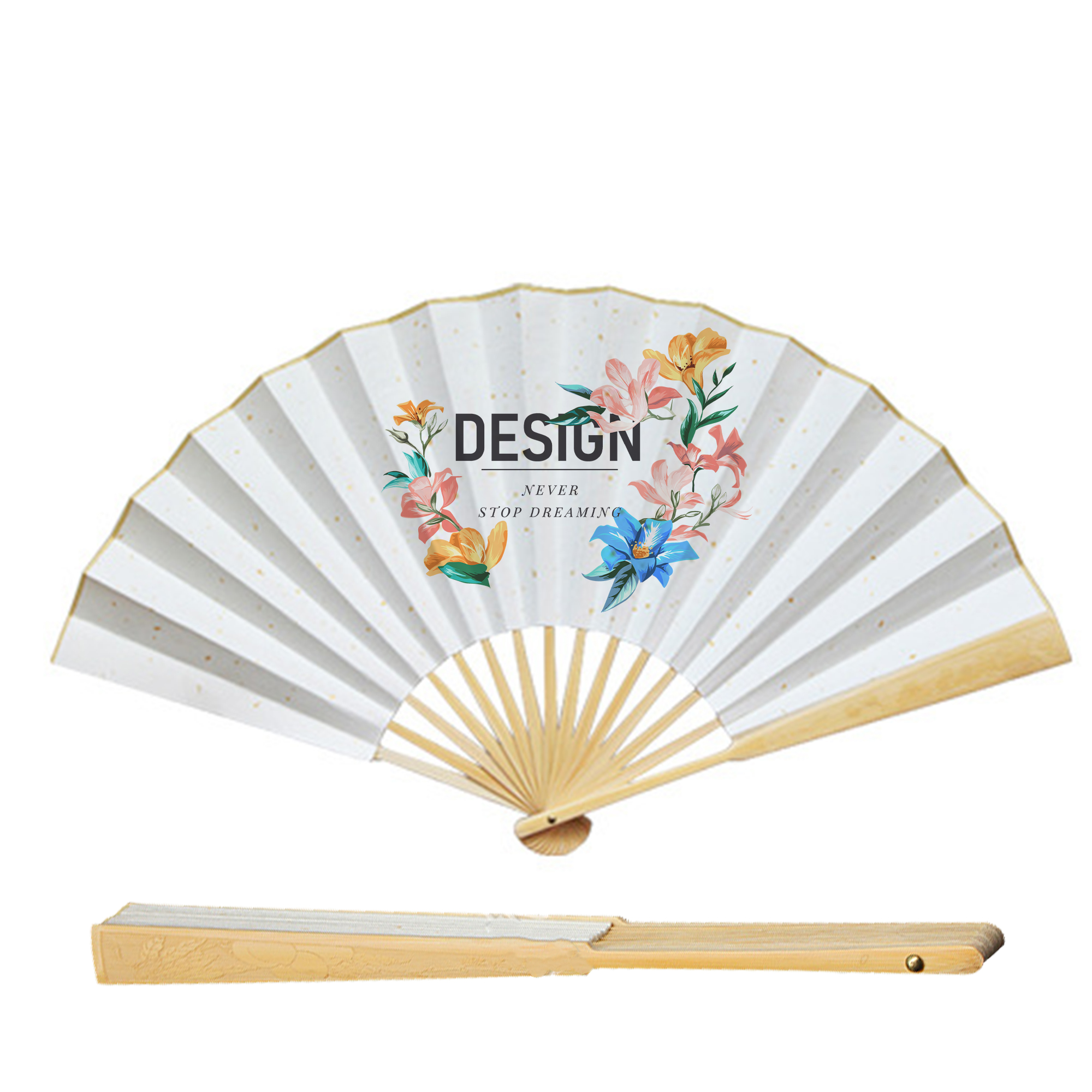 Full Color 2-Sided Folding Bamboo Paper Hand Fan 2