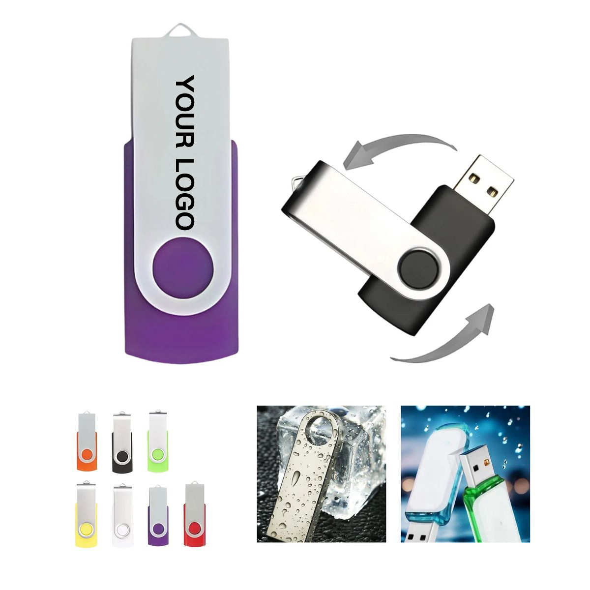 Swivel Stainless USB Flash Drive with Metal Clip 1
