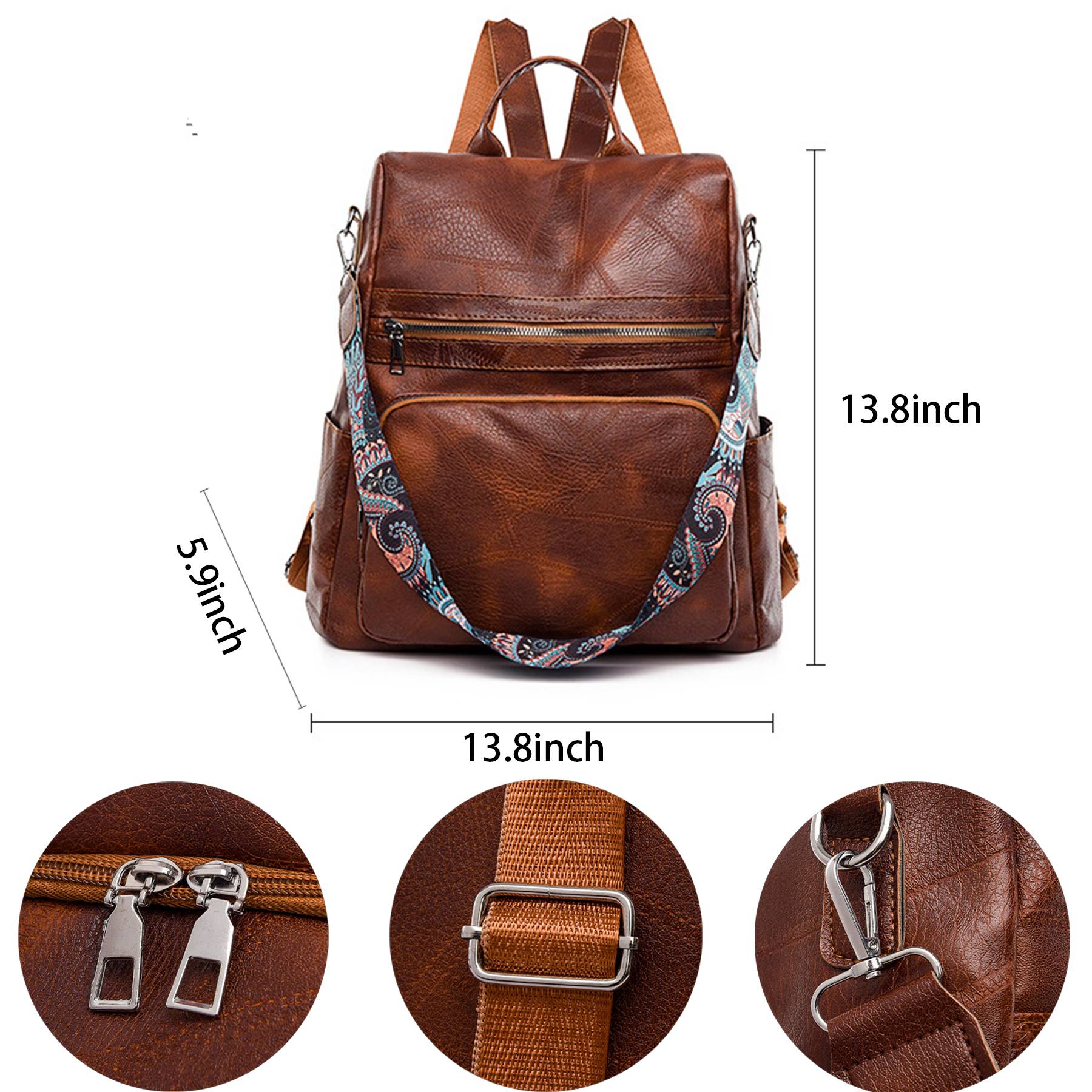 Polyurethane Women Waterproof Purse Travel Backpack 6
