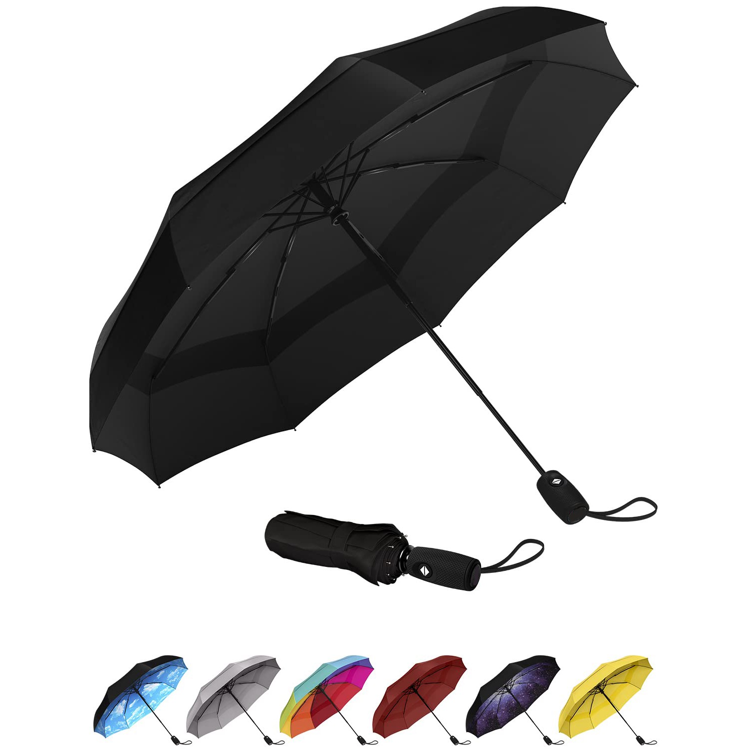 Portable Travel Umbrella - Umbrellas for Rain Windproof, Strong Compact Umbrella for Wind and Rain, 2