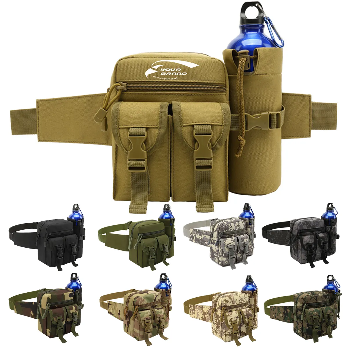 Tactical Waist Pouch Fanny Pack W/ Water Bottle Holder 5