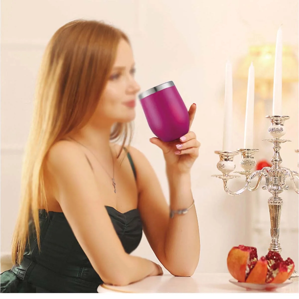12 oz Stainless Steel Double Wall Wine Tumbler with Lid 4