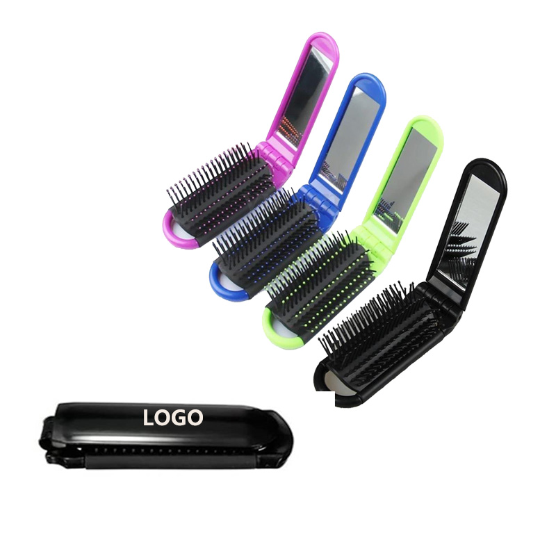 Portable Folding Hair Brush w/Mirror Compact Pocket Hair Comb 2