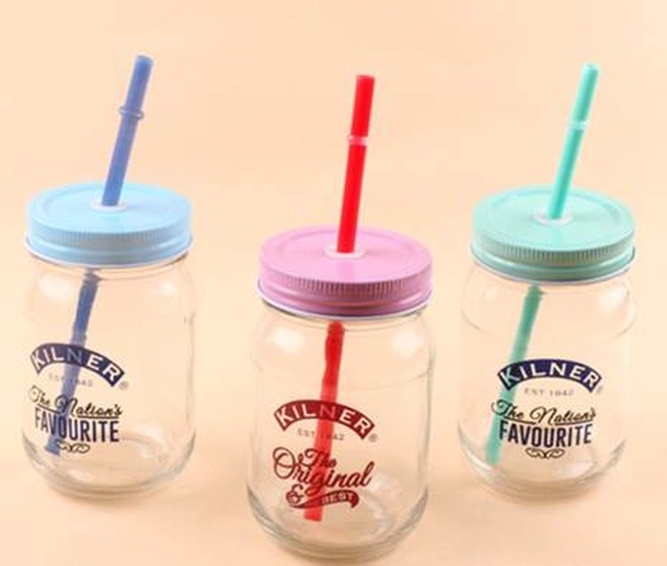 Eco-friendly Mason Jar with Tin Lid and Straw 2